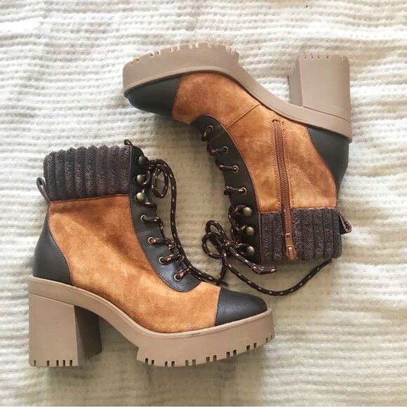 C&V‎ Suede Leather Platform Hiking Boot Bootie Lug Sole Brown Cap Toe Size 6 New - Picture 5 of 13